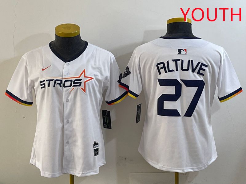 Youth Houston Astros 27 Altuve White three generations Joint Name Nike 2025 MLB Jersey style 1